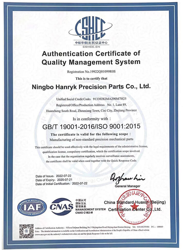 Hanryk CNC machining service with iso 9001certification china suppiler